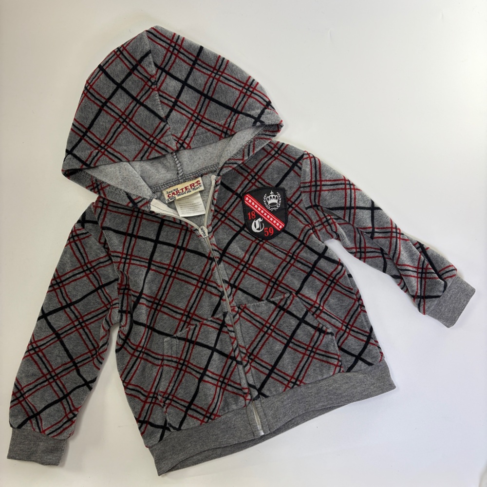 Carter’s Watch the Wear 2T Toddler Full Zip Hoodie Plaid‎ Argyle Y2K Style